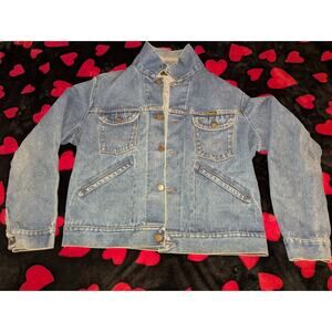 Wrangler Denim Jacket 1980s Trucker Western Vintage Made in USA Size Medium
